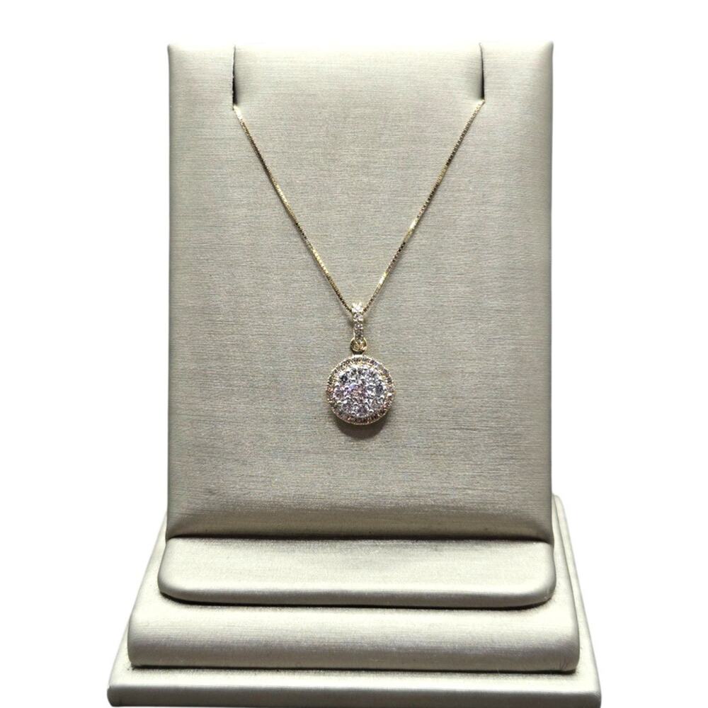 10K Two-Tone Gold Lab .35cttw Diamond Cluster Pendant on Box Chain (21289)